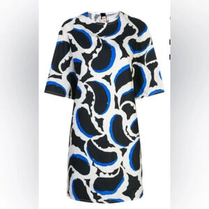 Marni 1/2-sleeve Paisley Poplin Shift Dress In Blue